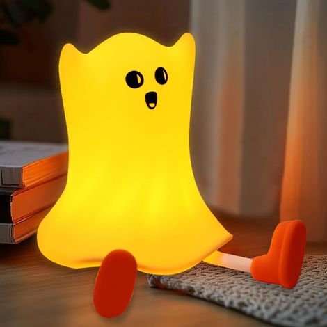 Veilleuse fantôme en silicone adorable – Souple, sans fil, rechargeable, lampe tactile à intensité variable pour la décoration d'Halloween, l'allaitement et la lampe de chevet Cadeau d'Halloween (1/5)