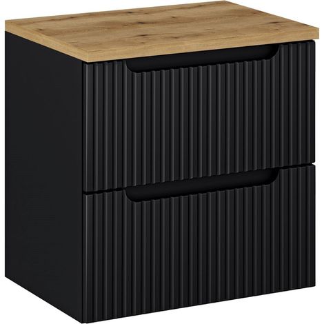 Waschtisch-Unterschrank 60cm, in schwarz mit Eiche, NEWPORT-56-BLACK (1/5)