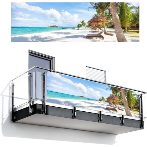 Balcony Privacy Banner Beach - Sea - Palm trees 300x90 cm (1/4)