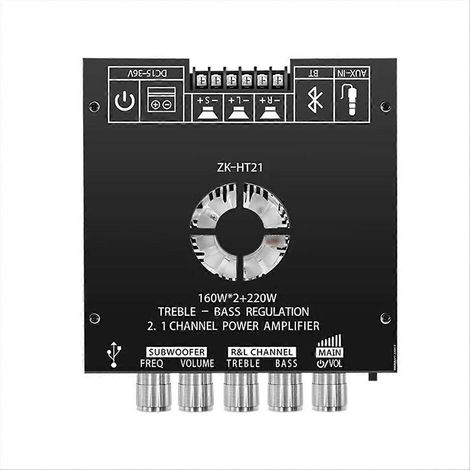 Module amplificateur de puissance numérique Bluetooth ZK-HT21 2.1 canaux TDA7498E 160 W x 2 + 220 W avec subwoofer à tonalités hautes et basses (1/5)