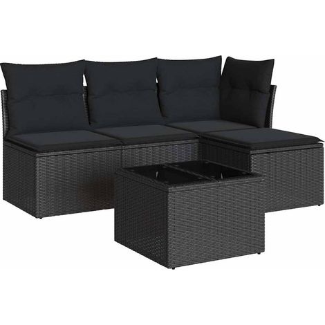 Maison Exclusive - Set Divani da Giardino 5 pz con Cuscini in Polyrattan Nero (1/3)