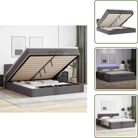 Cadre de lit ottoman avec matelas gris 200x200 cm similicuir - Cadre De Lit Ottoman - Cadres De Lit Ottoman - Cadre De Lit - Cadre De Lit Avec Rangement (1/5)