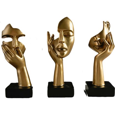 Lot de 3 statues décoratives dorées pour la maison – Visage de femme – Décoration de bureau dorée (1/5)