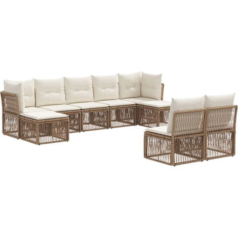 Gartensofa-set 9 pcs Beige Poly-Rattan vidaXL
