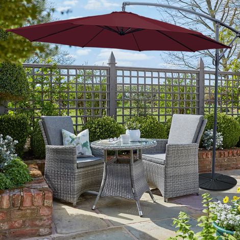3M Garden Parasol Outdoor Hanging Sun Shade Banana Umbrella Cantilever Wine Red (1/5)