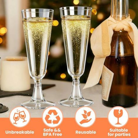 Flûte À Champagne - 150 Ml - En Plastique Sans Bpa - Réutilisable Et Empilable - Pour Mariages Et Événements - 50 Pièces (1/4)