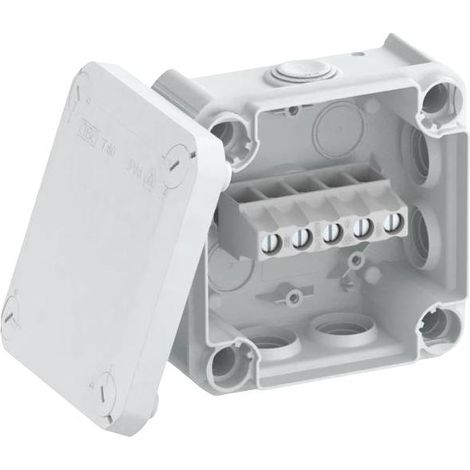 Obo Bettermann – Boîte de dérivation carrée 114 mm – IP66 – Montage mural ou plafond – 7 entrées – Insertion par l'arrière – Plastique sans halogène