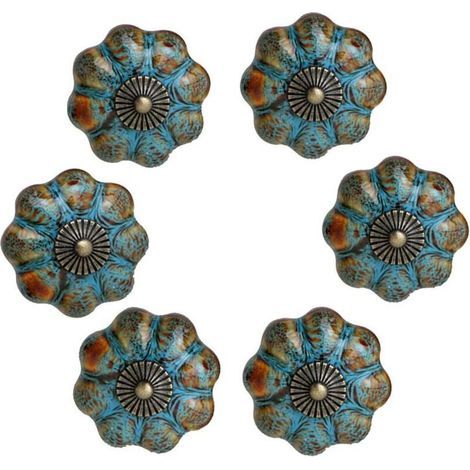 Set mit 6 glasierten Keramik-Türgriffen für Schränke, Badezimmer, Kleiderschränke, Schubladen (blau) (1/4)