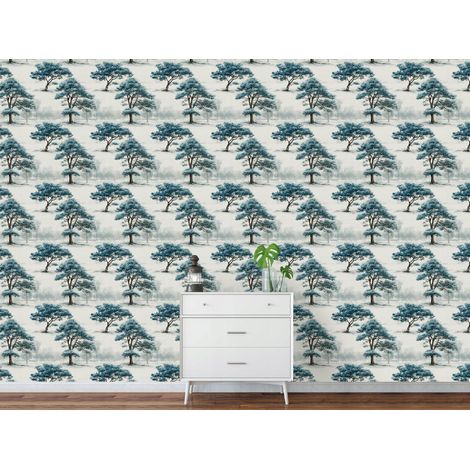 Wallarena Vliestapete Blaue Bäume Wald Aquarell für Wohnzimmer und Schlafzimmer, 10 m x 50 cm – inkl. Kleister & Anleitung (1/5)