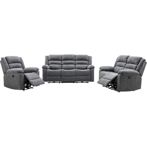 Divano 3 posti, 2 posti e Poltrona relax elettrica in Tessuto Grigio - BUROLO (1/5)