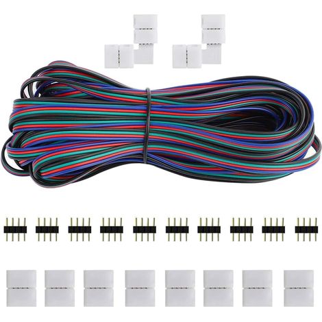 20M Rallonge Câble 4 Broches Fil Cordon 22AWG Branchement Électrique, Câble D'extension à 4 Conducteurs Pour Bandes LED WS2811 WS2812B RGB Couleur 5050 + 4 Pin Connecteur 10 mm (1/5)