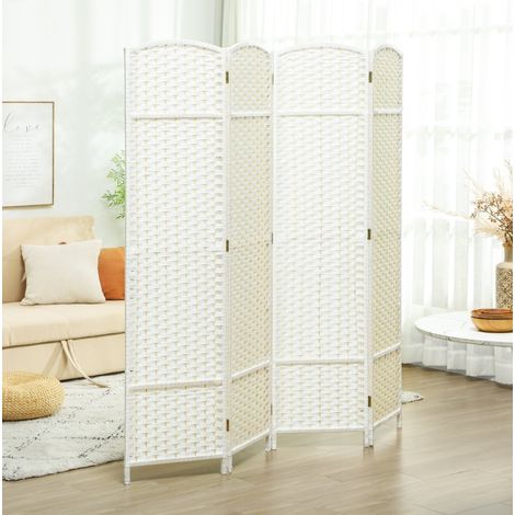 Paraván plegable (160x1.6x170 cm), de estilo tejido, marco de madera de pino, polipropileno, blanco (1/5)