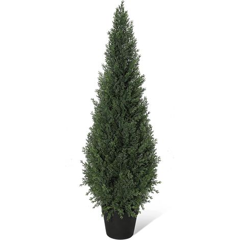 Topiaire cyprès artificiel 2 en pot ultra réaliste résistant aux UV interieur exterieur maison jardin bureau porche