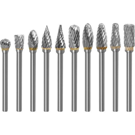 Paquet de 10 têtes de meulage à lime rotative à double fente, bricolage, sculpture sur bois, polissage des métaux, gravure, outils de perçage (1/4)