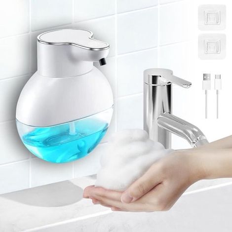 Dispensador automático de jabón，dispensador eléctrico de pared de 400 ml，dispensador de jabón en espuma impermeable IPX5，color blanco (1/5)