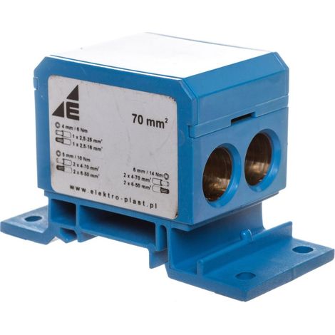 Bloc de distribution 2x4-70mm2/2x4-50mm2/1x4-25mm2 bleu, montage plat et sur rail DB6-N 48.38