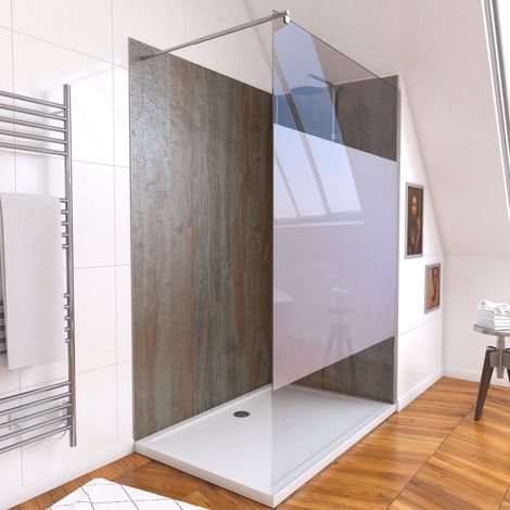 pack panneaux muraux wood stone + paroi freedom 2 depoli + receveur whitness (1/5)