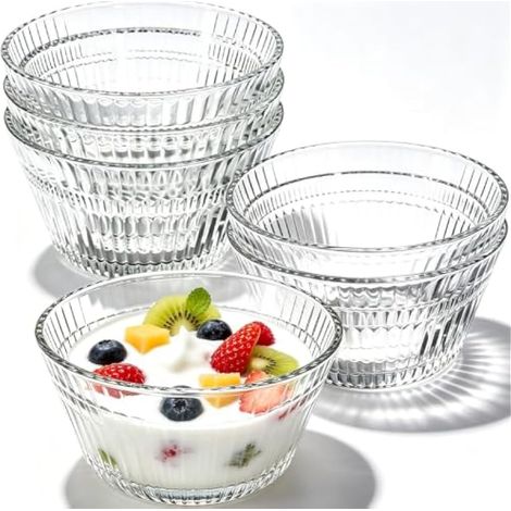 Lot de 6 Bols à Dessert en Verre Cannelé – 320 ml – Empilables Gain de Place – Pour Salade de Fruits, Yaourt, Glace, Apéro – Va au Lave-Vaisselle pour Maison, Mariage, Mère (1/5)