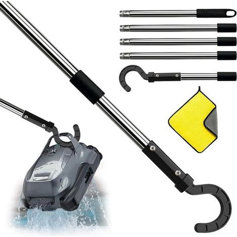 Poolroboter-Haken,Haken 8 x 3,6 x 1 Zoll,4-teiliges Set + Handtuch,1,4 m,mit Teleskopstange,Verstellbare Edelstahl-Poolreinigungsstange (1/5)