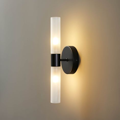 Schwarze Wandleuchte mit doppeltem weißen Glastubus - Loreto