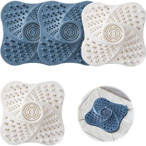 4 Pièces Attrape Cheveux Douche, Sattrape Cheveux Douche en Silicone, Square Attrape Cheveux Baignoire, Reusable, pour Shower Rooms, Toilets, Kitchens Attraps Hair et Dirt (1/4)