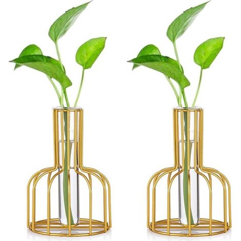 pièces Mini Vases Set Petits Vases pour Décoration de Table Vase à Fleurs Bourgeon Moderne Hydroponique Vase en Verre Tubes à Essai (Or)-Fei Yu