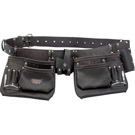 Draper Tools Leather Tool Belt with Pouch, 50mm Width, Black (1/5)