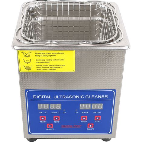 Nettoyeur Ultrasonique Numérique 2L Acier Inoxydable, Cuve de Nettoyage avec Chauffage et Minuterie, Prise UE 220V (1/5)
