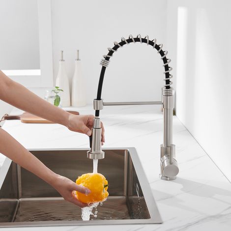 Auralum Grifo de Cocina de Acero inoxidable Fregadero Grifo Extraíble, Giratorio de 360° Mezclador Monomando de Cocina para Agua Fría Y Caliente (1/5)