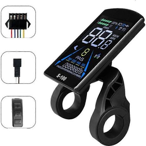 L'écran LCD du vélo électrique S-100 contrôle le compteur de vitesse 24V - 72V avec connecteur SM à 5 broches. (1/5)