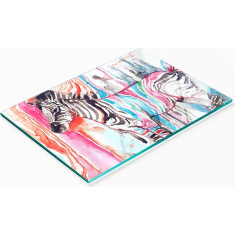Tablero decorativo multifuncional de vidrio templado, estampado de cebra colorido, 80x52 cm