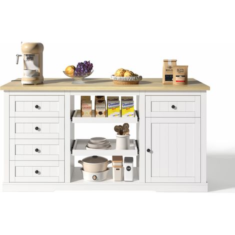 CHICFURN Isola da cucina 150 x 65 x 75,5 cm in MDF bianco con prese, per cucina e sala da pranzo (1/5)