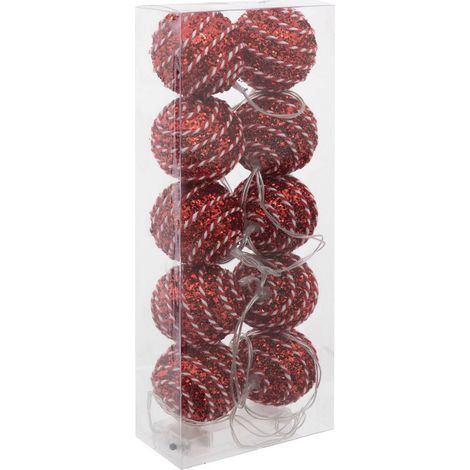 Kugelgirlande mit weißen und roten Kugeln 10 LEDs warmweiß L165cm batteriebetrieben -