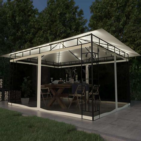 Tonnelle avec moustiquaire et lumières LED 4x3x2,73 m Crème (1/5)