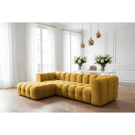Ecksofa Designersofa SOLVIE in Stoff Tiffani Honiggelb Ottomane Links