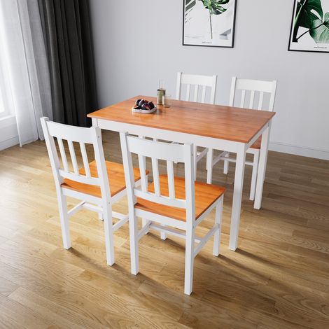 ELEGANT Wooden Dining Table and 4 Chairs Set Solid Dining Kitchen Furniture - Honey, Natural Pine (1/5)