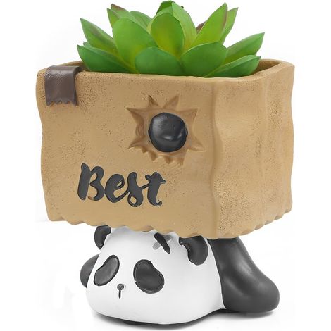 porte-stylo panda en résine, mini animal succulent cactus fleur plante pot porte-crayon organisateur stylo conteneur maquillage porte-pinceau pour enfant bureau papeterie cadeau (1/5)