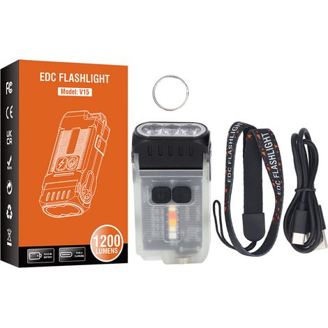 Petite lampe de poche puissante LED 1200LM, USB C, Rechargeable, 10 Modes, Mini porte-clés de poche, Flash, étanche IP67, V15 (1/5)