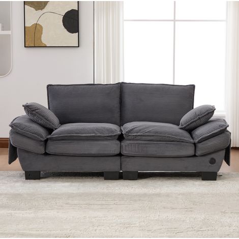 Canapé 2 places en velours côtelé, 190 x 73 x 84 cm, USB-C, poches latérales, gris foncé DESVIAE (1/5)