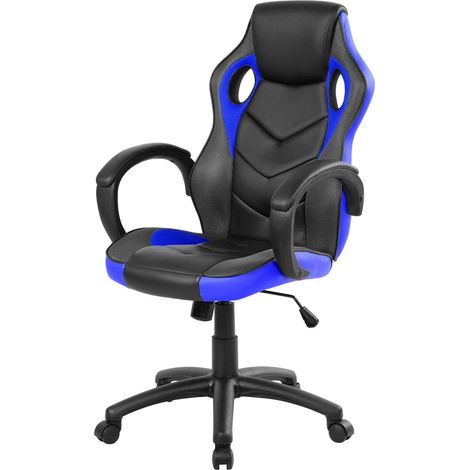 Sedia con ruote Urbana, Poltrona da gaming adulto, Sedia da scrivania, 66x61h104/114 cm, Nero e Blu (1/3)