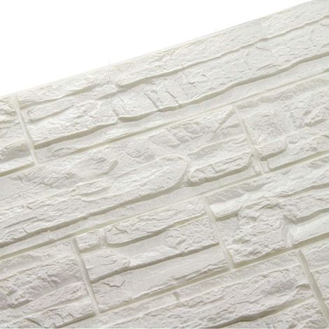 Mousse Papier Peint en 3D Auto-Adhésif Bricolage Autocollants Muraux Décor Mural en Relief Brique en Pierre pour Chambre Séjour Décoration d'intérieur (1 Pc, Blanc) (1/5)