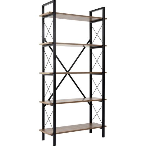 Etagère 5 niveaux effet Noyer et piètement noir 90 cm - Lunea (1/5)