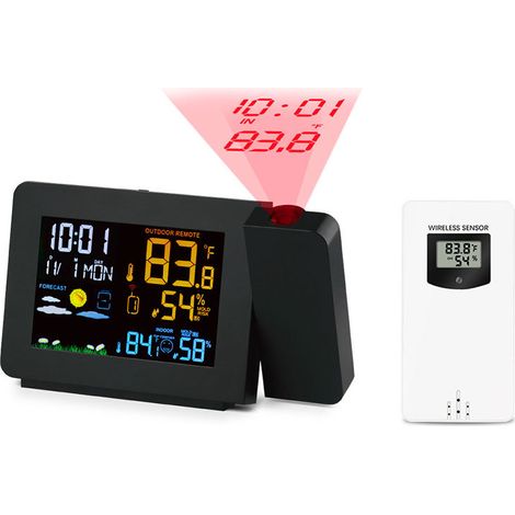 Réveil projecteur de chambre avec station météo, thermomètre intérieur/extérieur avec capteur sans fil, hygromètre/moniteur d'humidité 1 pièce (1/4)