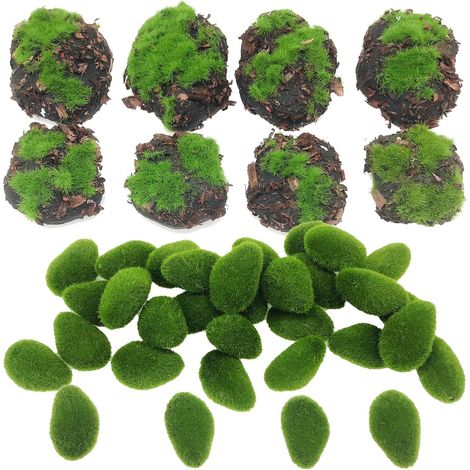 38 PCS Mousse Artificielle Rocks Décoratifs, 30 PCS Vert Artificielle Moss Rocks et 8 PCS Sciure Artificielles en Mousse Moss pour Décoration de Jardin (1/4)