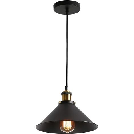 Lustre, suspension contemporaine en métal avec abat-jour noir, finition noir mat, style industriel, réglable, pour îlot de cuisine ou salle à manger (26 cm)