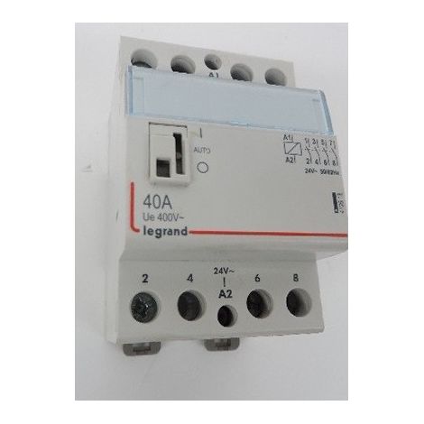Contacteur de puissance 40A 4P contact 4F (4NO) commande manuelle bobine 24V 3 modules LEGRAND 412518 (1/5)