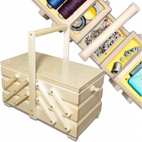Máquina de coser de madera, caja, contenedor de hilo, herramientas de costura, tallada, pequeña (1/5)
