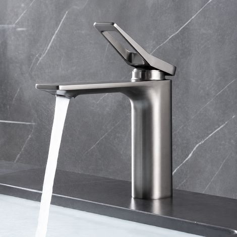 Mitigeur de Lavabo Monotrou Eau Chaude et Froide Gris pistolet Robinet Salle de Bain Céramique 25 × 19 × 7 cm 1 kg – Livraison gratuite (1/4)