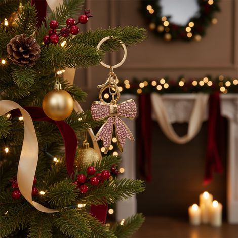 Pendagli per alberi di Natale con brillantini, decorazione natalizia per h 11 cm -Fiocco rosa (1/5)