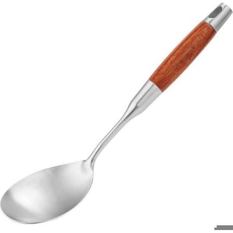 Cuillères de service en acier inoxydable 304, manche en bois résistant à la chaleur. Pour cuillère à pot, salade et service élégant. (1/5)